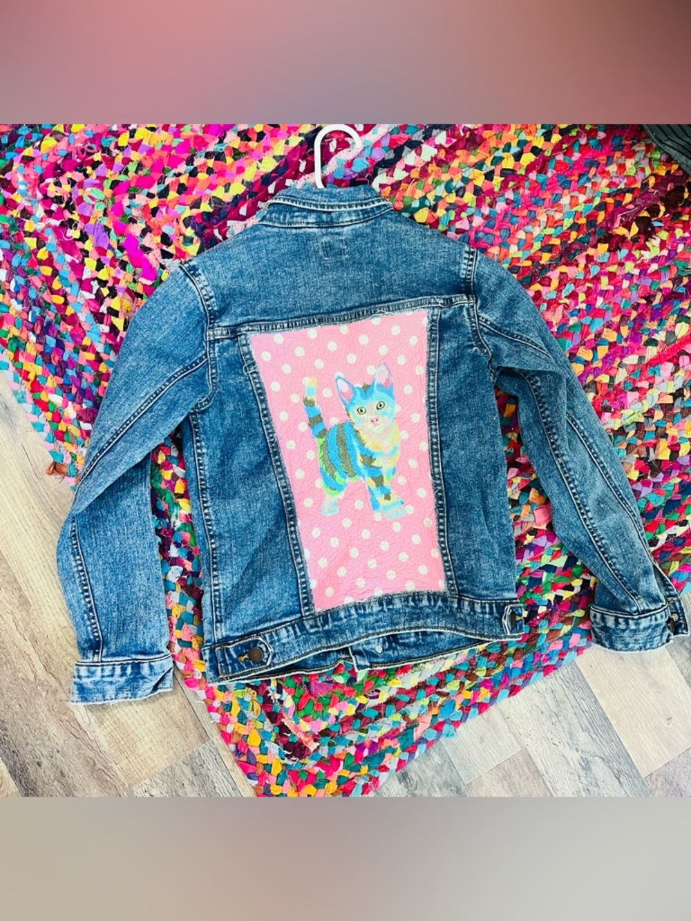 Embroidered Cat Denim Jacket Upcycle